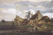 Jean Baptiste Camille  Corot Ferme a Recouvriere (mk11) oil painting on canvas